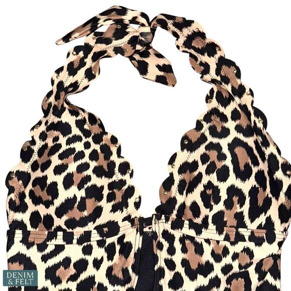 Kate Spade Leopard Print Scallop Halter One-Piece Swimsuit Size Small - Picture 7 of 16